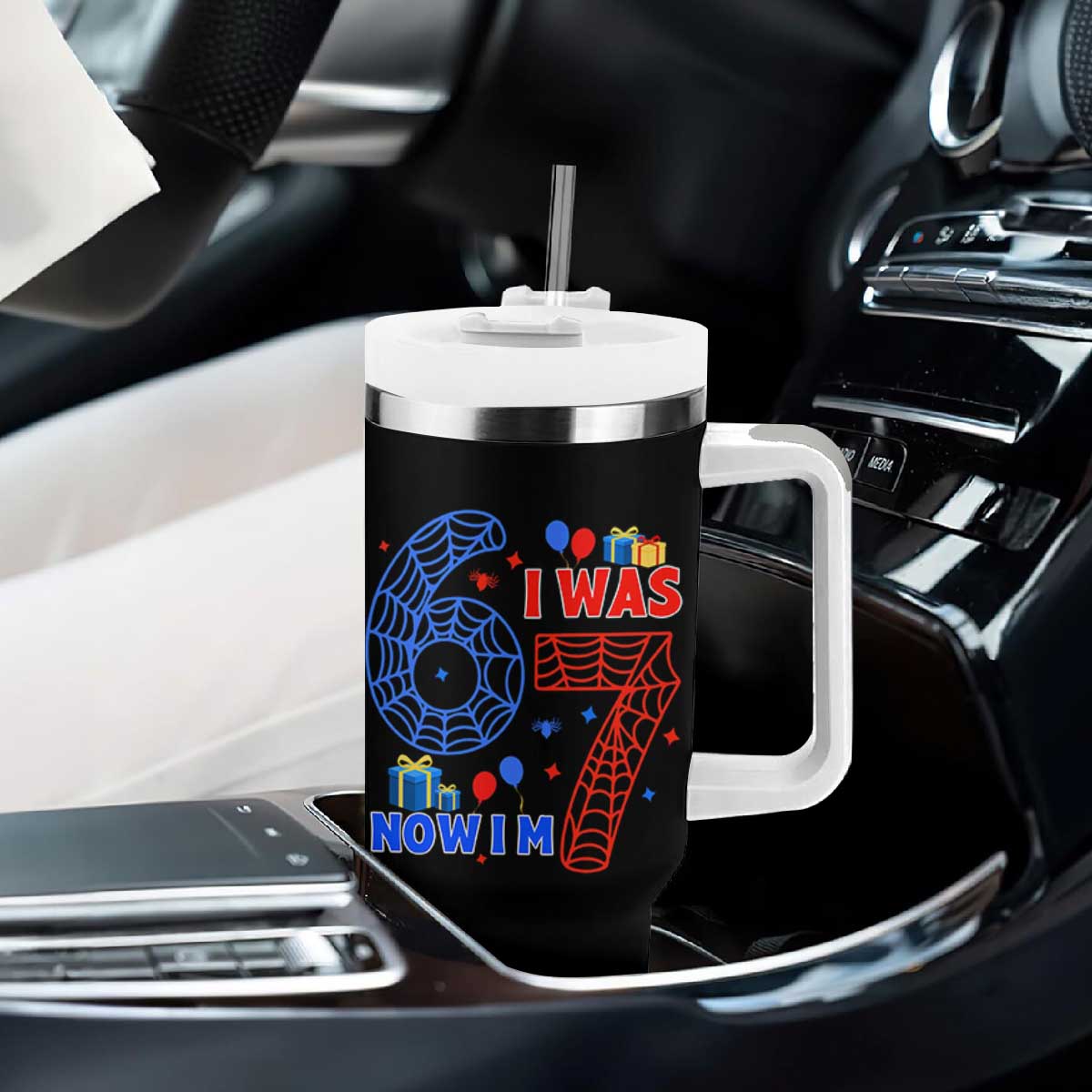 Spider Boy I Was 6 Now I Am 7 Tumbler With Handle Seventh Birthday Gift TS12 Print Your Wear