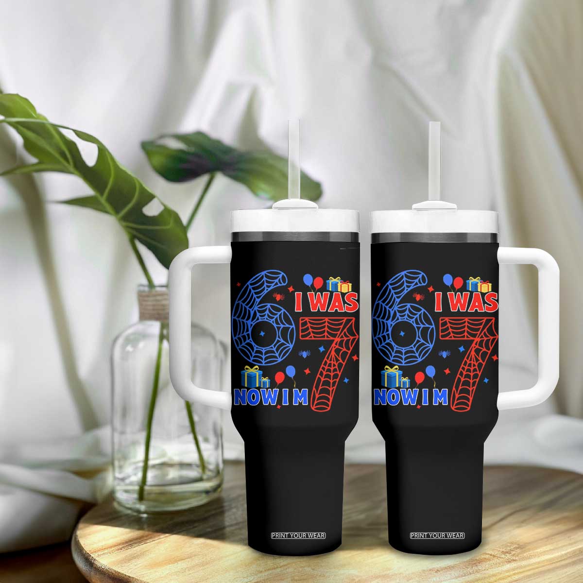 Spider Boy I Was 6 Now I Am 7 Tumbler With Handle Seventh Birthday Gift TS12 Print Your Wear