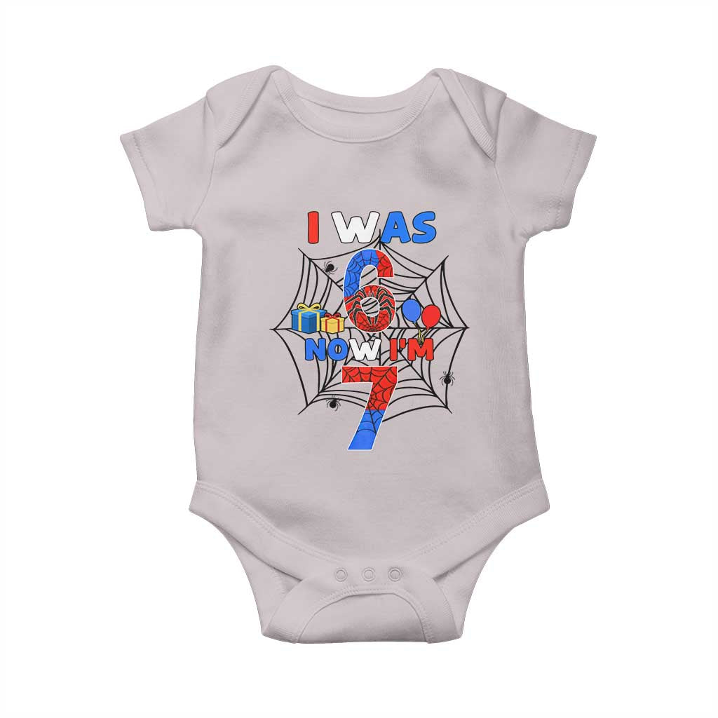 I Was 6 Now I Am 7 Baby Onesie Spider Themed Birthday Boy TS12 Ice Gray Print Your Wear