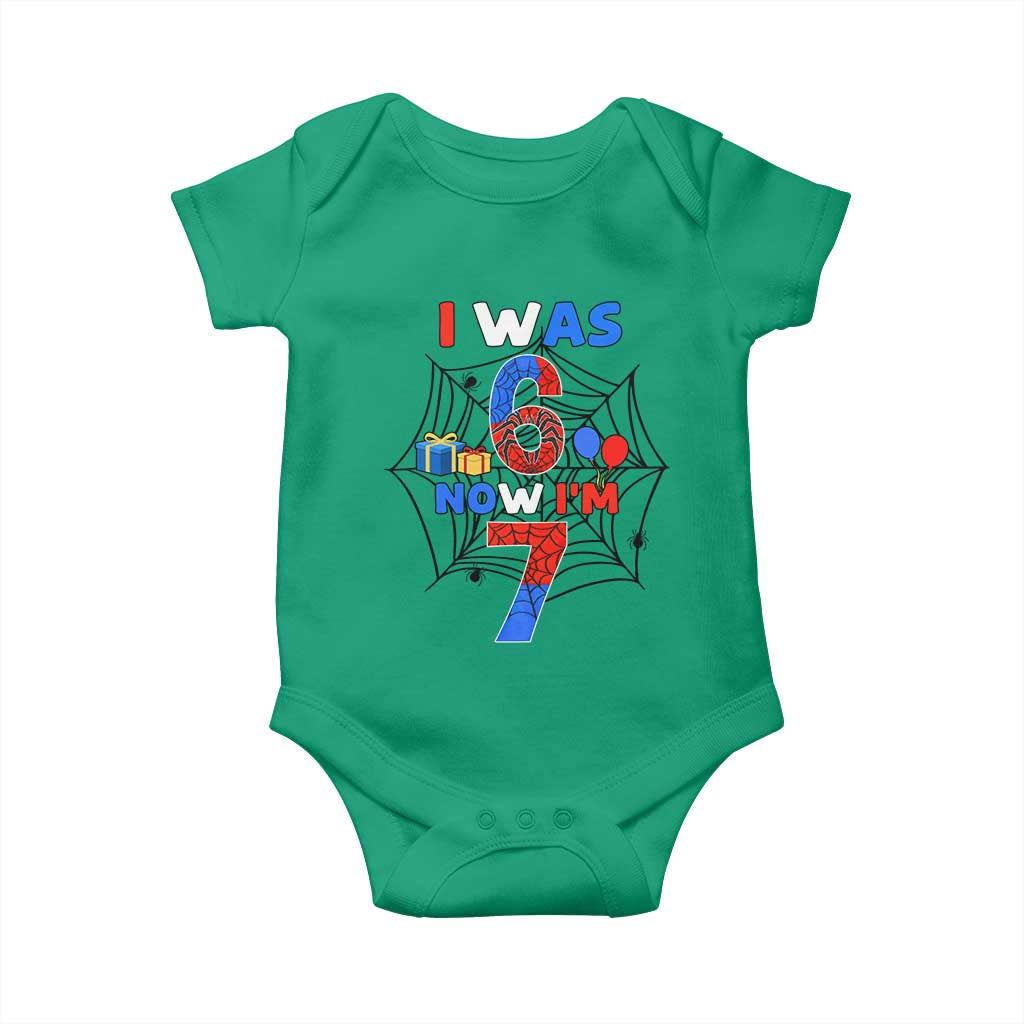 I Was 6 Now I Am 7 Baby Onesie Spider Themed Birthday Boy TS12 Irish Green Print Your Wear