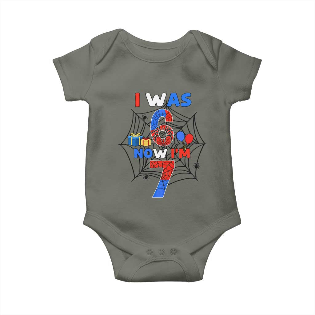I Was 6 Now I Am 7 Baby Onesie Spider Themed Birthday Boy TS12 Military Green Print Your Wear