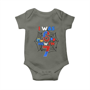 I Was 6 Now I Am 7 Baby Onesie Spider Themed Birthday Boy TS12 Military Green Print Your Wear