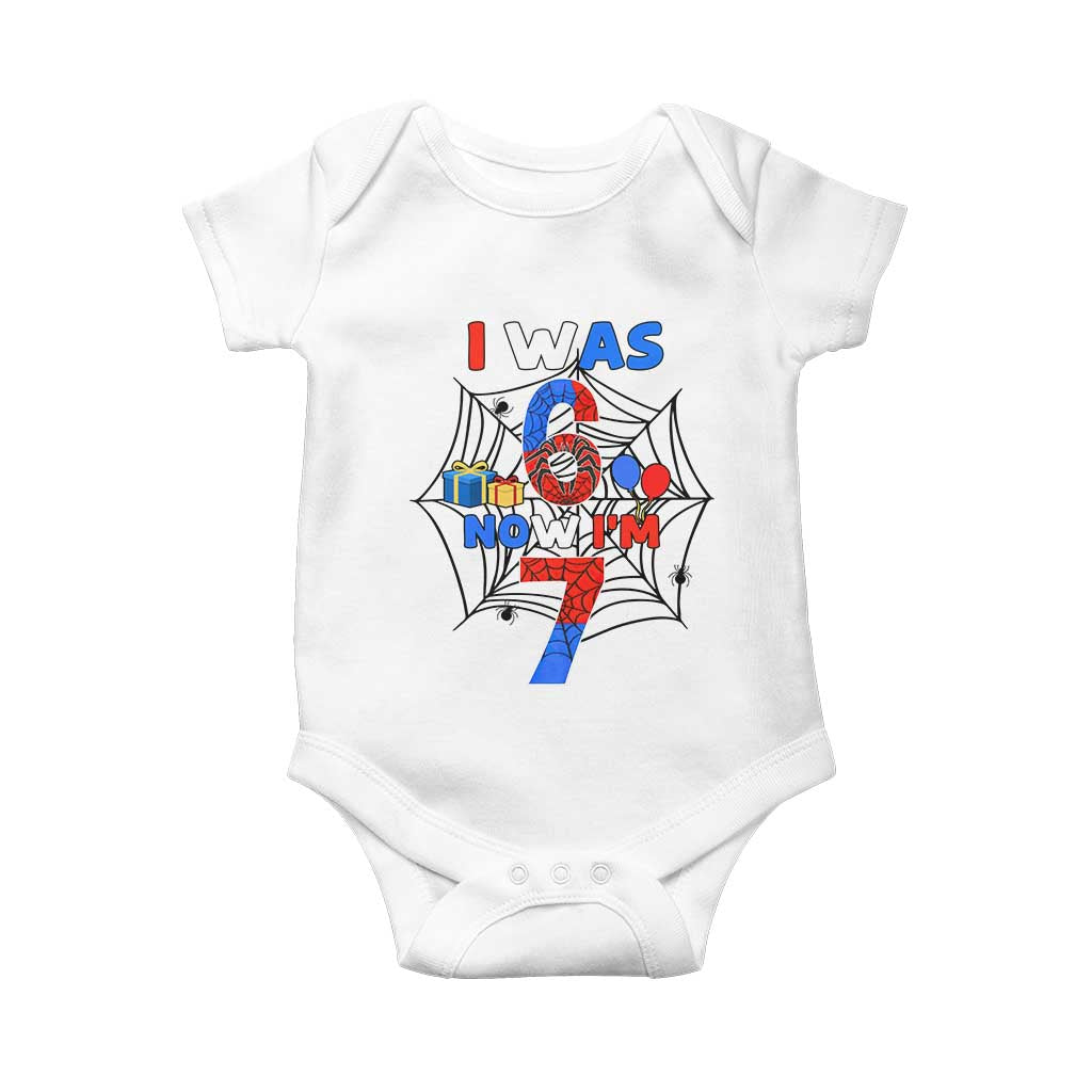 I Was 6 Now I Am 7 Baby Onesie Spider Themed Birthday Boy TS12 White Print Your Wear