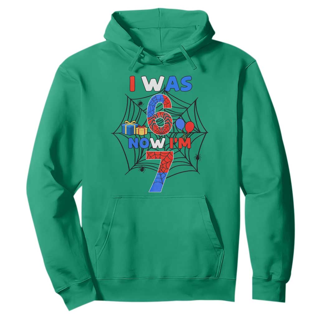 I Was 6 Now I Am 7 Hoodie Spider Themed Birthday Boy TS12 Irish Green Print Your Wear