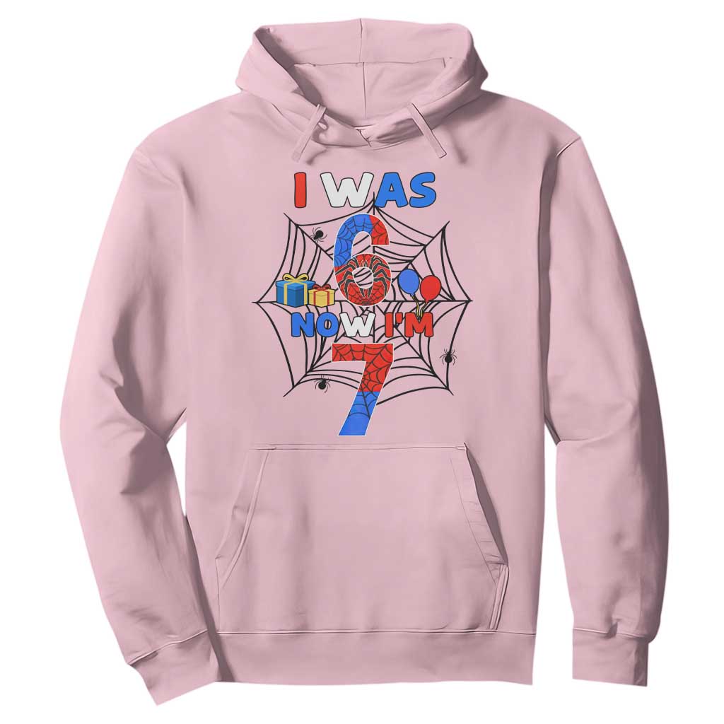 I Was 6 Now I Am 7 Hoodie Spider Themed Birthday Boy TS12 Light Pink Print Your Wear