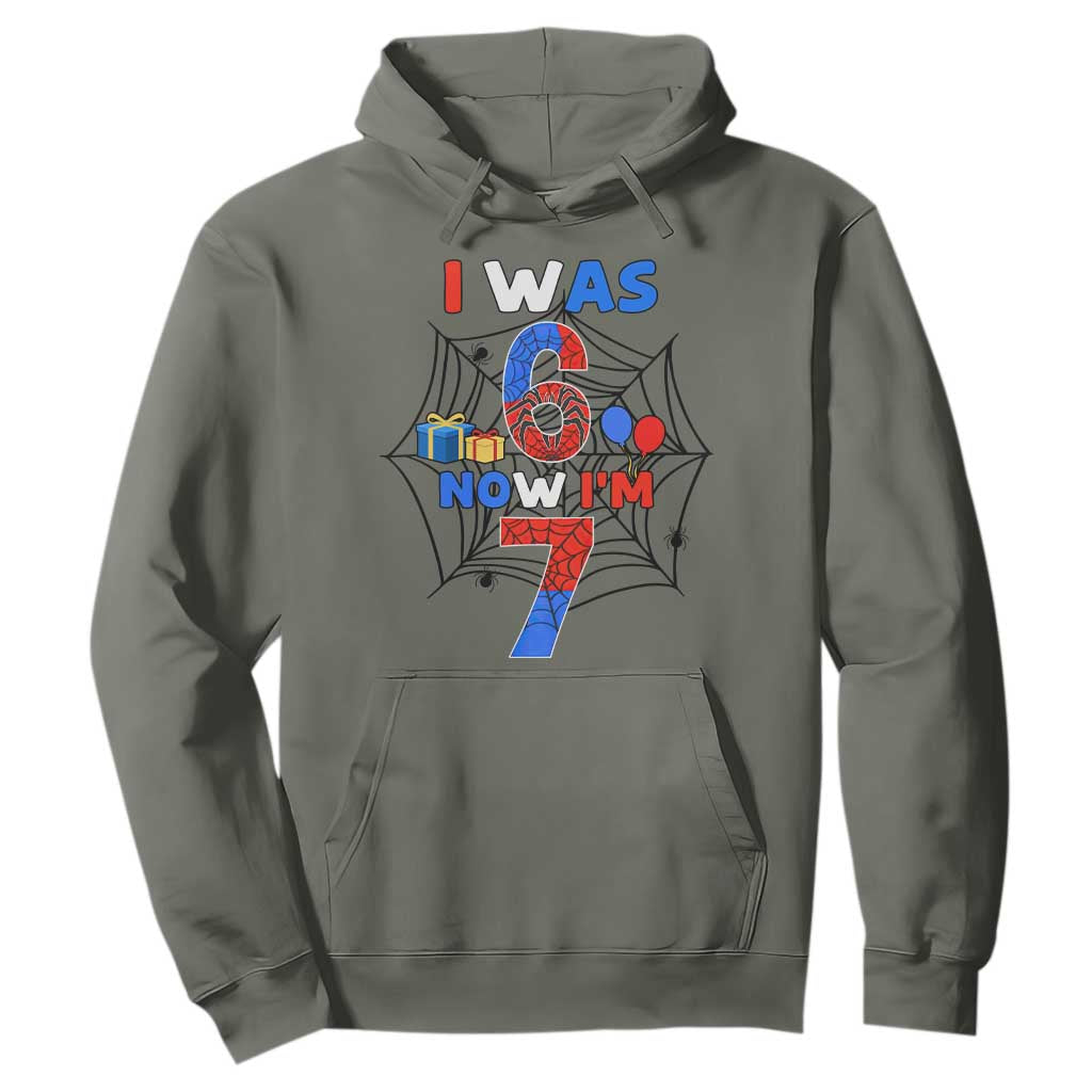 I Was 6 Now I Am 7 Hoodie Spider Themed Birthday Boy TS12 Military Green Print Your Wear