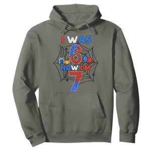 I Was 6 Now I Am 7 Hoodie Spider Themed Birthday Boy TS12 Military Green Print Your Wear