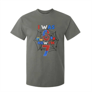 I Was 6 Now I Am 7 T Shirt For Kid Spider Themed Birthday Boy TS12 Military Green Print Your Wear