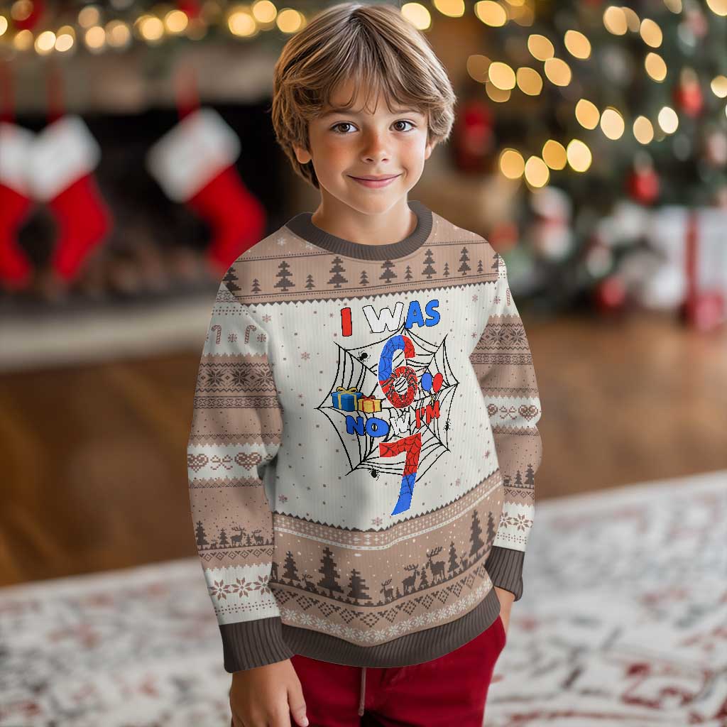 I Was 6 Now I Am 7 Ugly Christmas Sweater Spider Themed Birthday Boy TS12 Mocha Mousse Print Your Wear