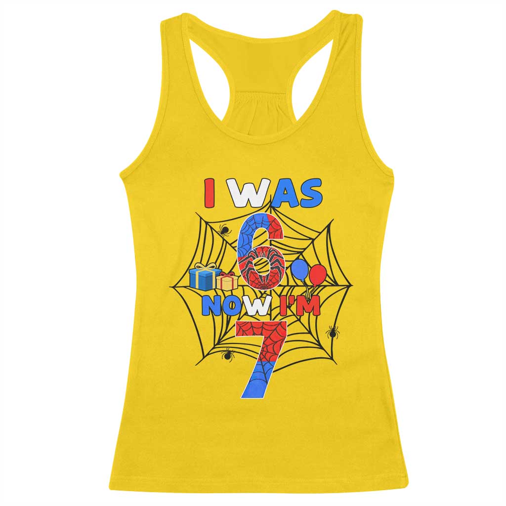 I Was 6 Now I Am 7 Racerback Tank Top Spider Themed Birthday Boy TS12 Daisy Print Your Wear