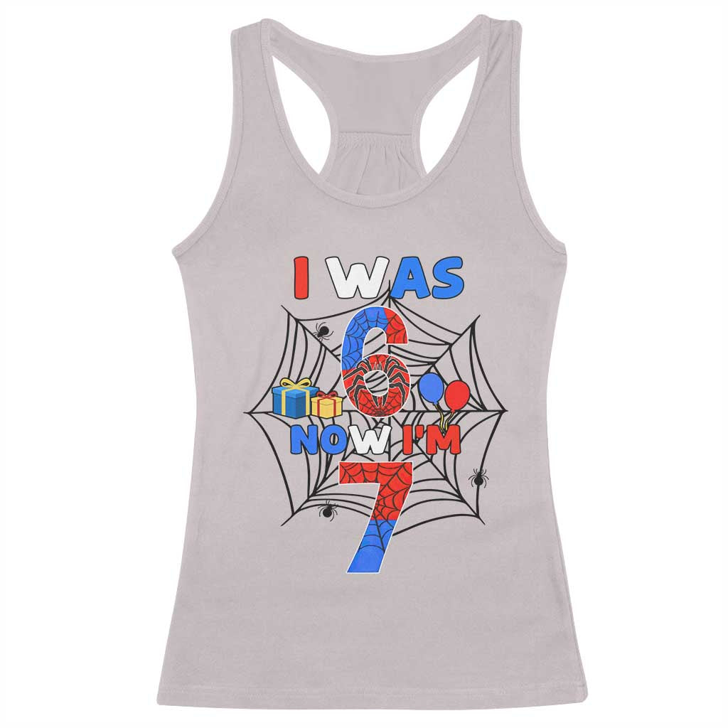 I Was 6 Now I Am 7 Racerback Tank Top Spider Themed Birthday Boy TS12 Ice Gray Print Your Wear