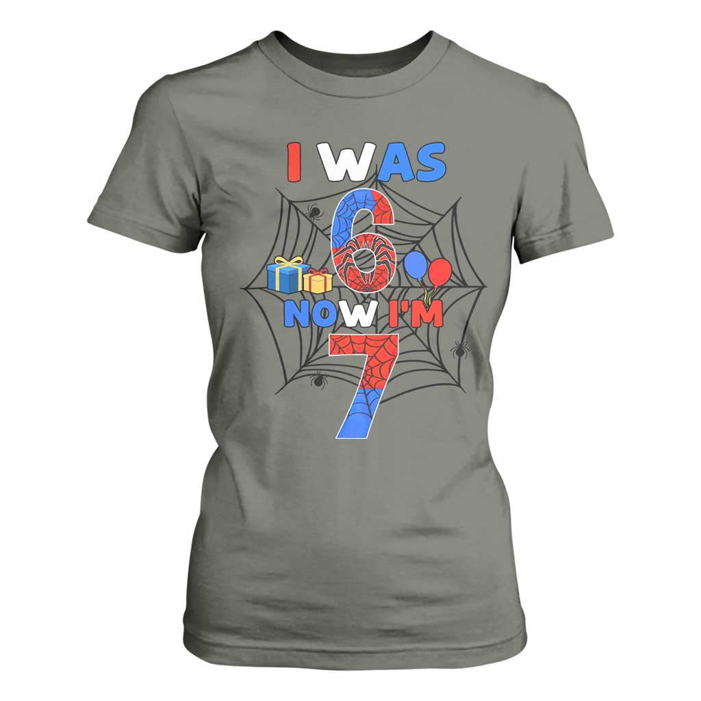 I Was 6 Now I Am 7 T Shirt For Women Spider Themed Birthday Boy TS12 Military Green Print Your Wear