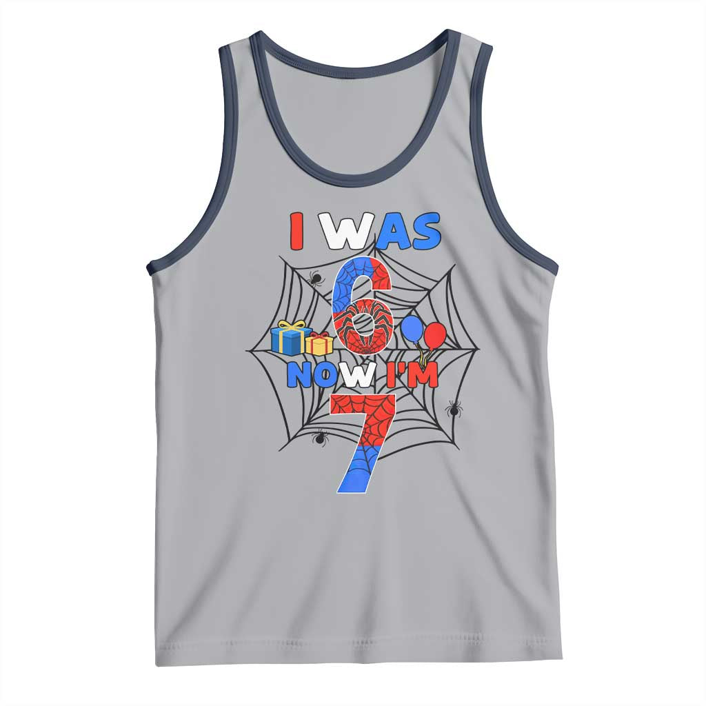 I Was 6 Now I Am 7 Tank Top Spider Themed Birthday Boy TS12 Athletic Heather Navy Print Your Wear