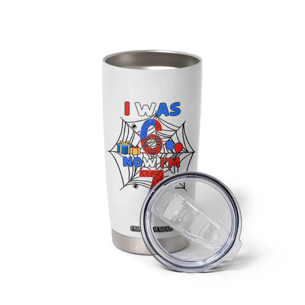 I Was 6 Now I Am 7 Tumbler Cup Spider Themed Birthday Boy TS12 Print Your Wear