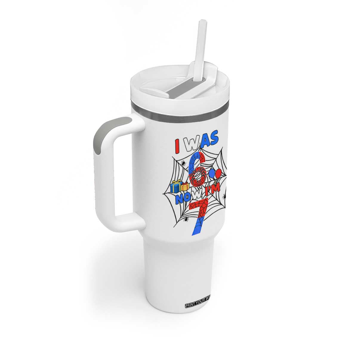 I Was 6 Now I Am 7 Tumbler With Handle Spider Themed Birthday Boy TS12 Print Your Wear