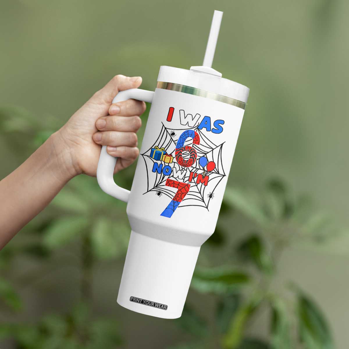 I Was 6 Now I Am 7 Tumbler With Handle Spider Themed Birthday Boy TS12 Print Your Wear