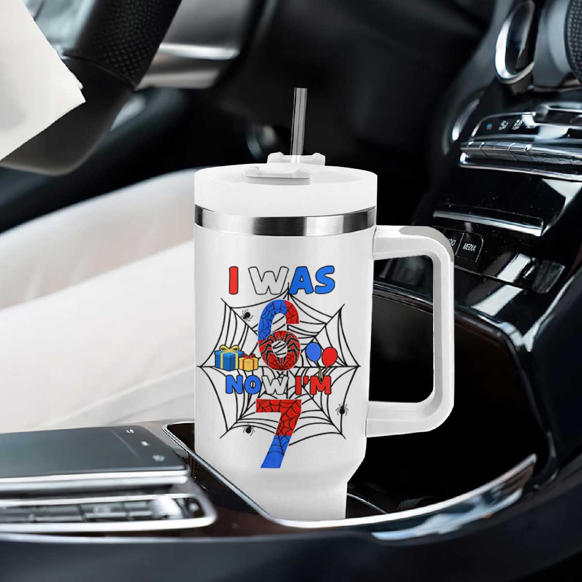 I Was 6 Now I Am 7 Tumbler With Handle Spider Themed Birthday Boy TS12 Print Your Wear