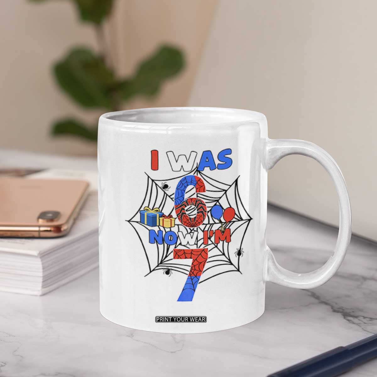 I Was 6 Now I Am 7 Coffee Mug Spider Themed Birthday Boy TS12 Print Your Wear