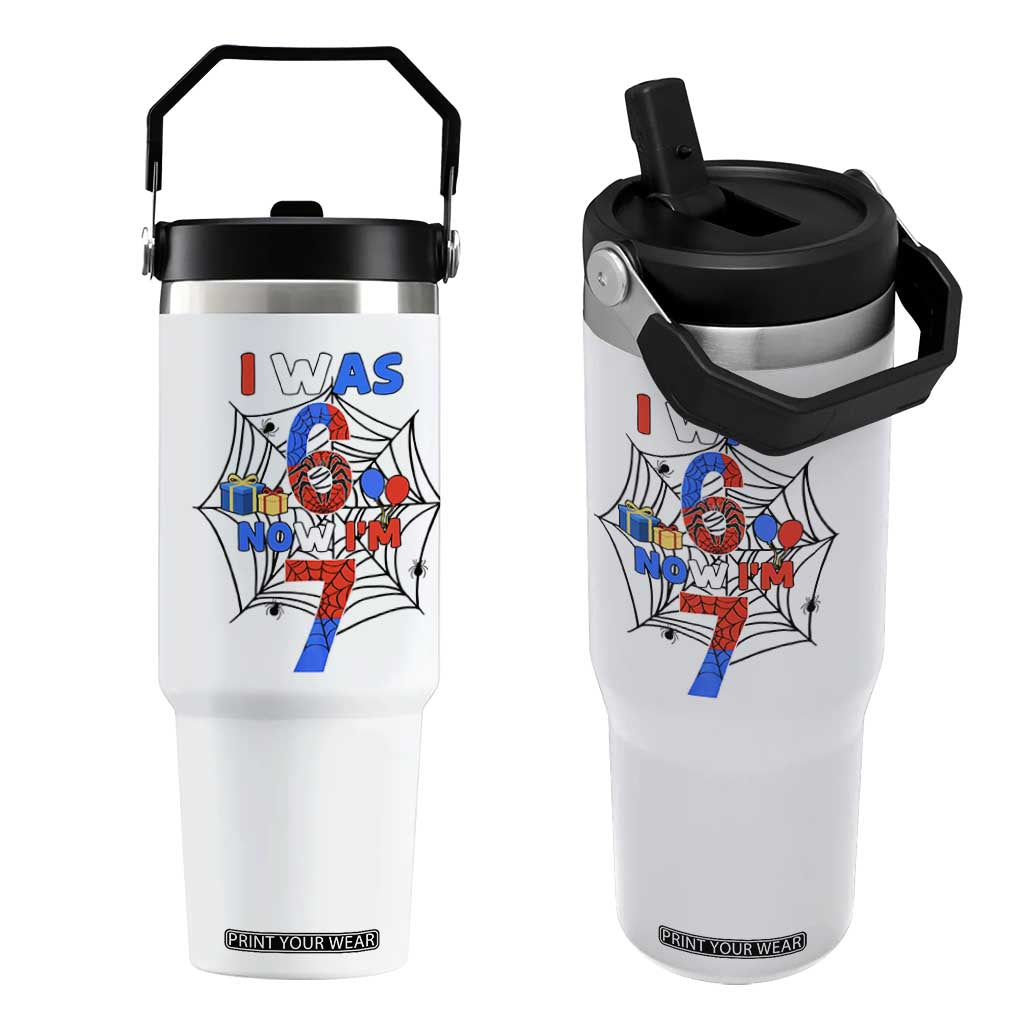 I Was 6 Now I Am 7 Flip Straw Tumbler Spider Themed Birthday Boy TS12 One Size: 30 oz White Print Your Wear