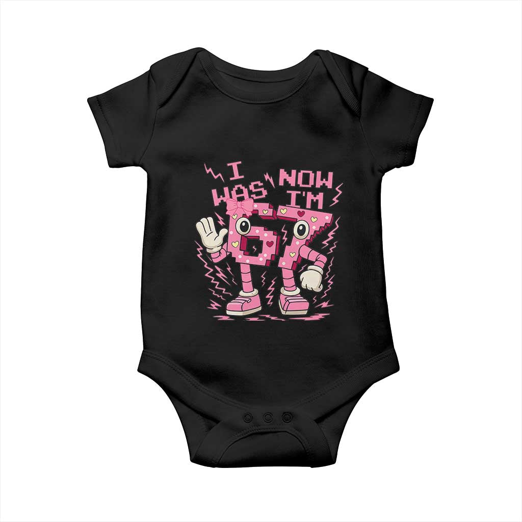 Seven Years Old Birthday Girl Baby Onesie I Was 6 Now I Am 7 TS12 Black Print Your Wear