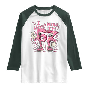 Seven Years Old Birthday Girl Raglan Shirt I Was 6 Now I Am 7 TS12 White Dark Forest Green Print Your Wear