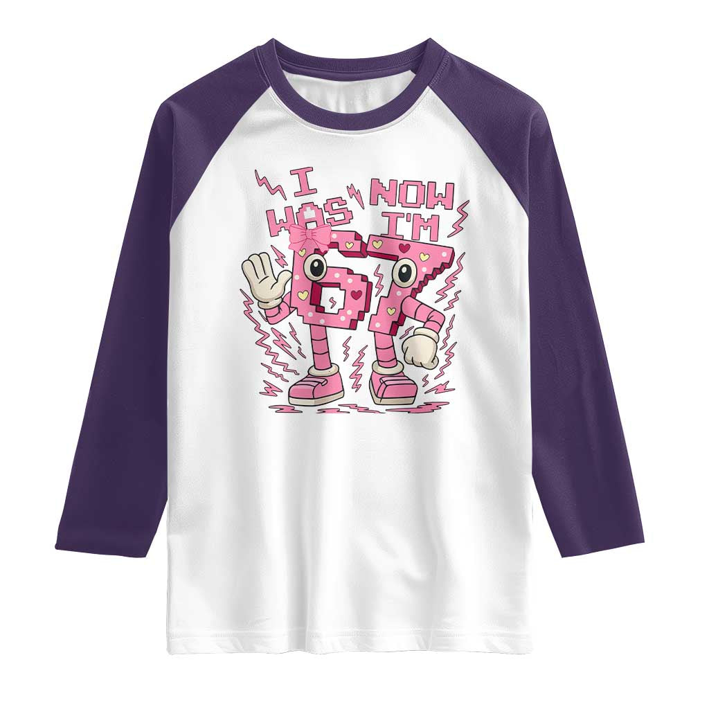 Seven Years Old Birthday Girl Raglan Shirt I Was 6 Now I Am 7 TS12 White Purple Print Your Wear