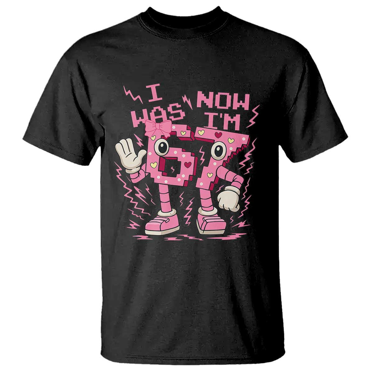 Seven Years Old Birthday Girl T Shirt I Was 6 Now I Am 7 TS12 Black Print Your Wear