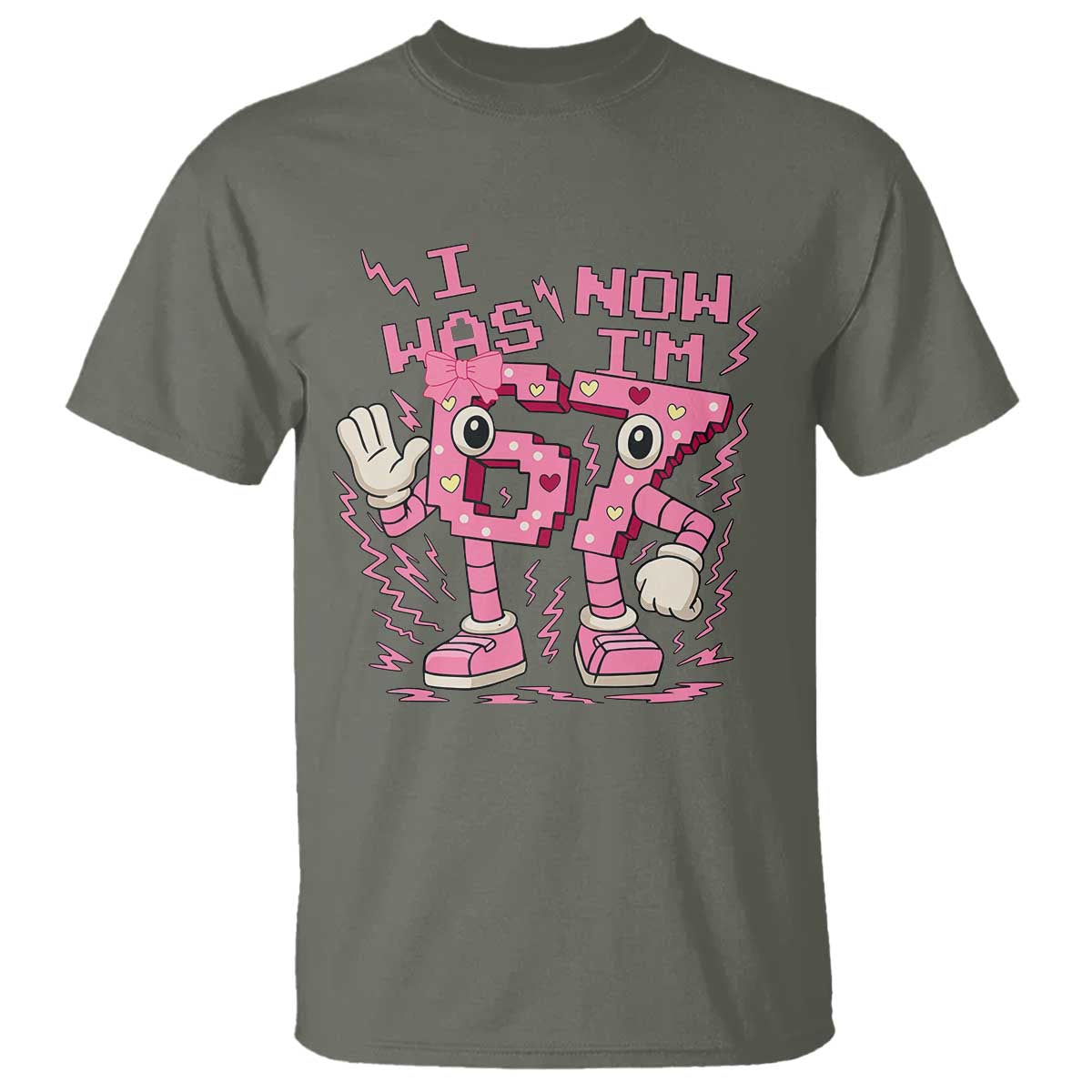 Seven Years Old Birthday Girl T Shirt I Was 6 Now I Am 7 TS12 Military Green Print Your Wear