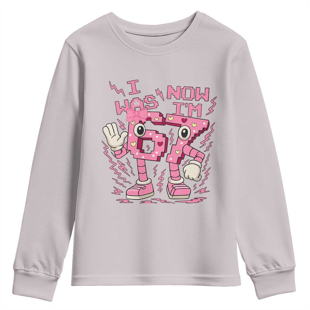 Seven Years Old Birthday Girl Youth Sweatshirt I Was 6 Now I Am 7 TS12 Ice Gray Print Your Wear