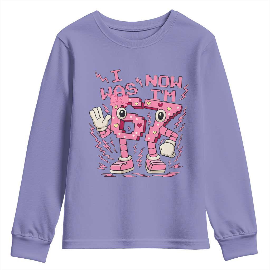 Seven Years Old Birthday Girl Youth Sweatshirt I Was 6 Now I Am 7 TS12 Violet Print Your Wear