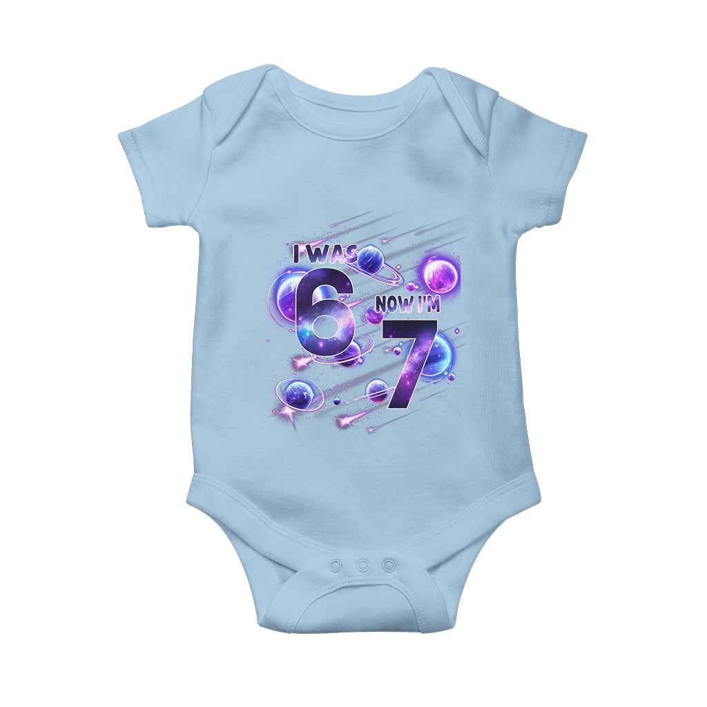 Funny Galaxy Space Birthday Baby Onesie I Was Six Now I Am Seven TS12 Light Blue Print Your Wear