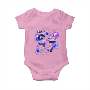 Funny Galaxy Space Birthday Baby Onesie I Was Six Now I Am Seven TS12 Light Pink Print Your Wear