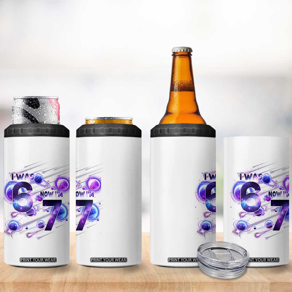 Funny Galaxy Space Birthday 4 in 1 Can Cooler Tumbler I Was Six Now I Am Seven TS12 Print Your Wear