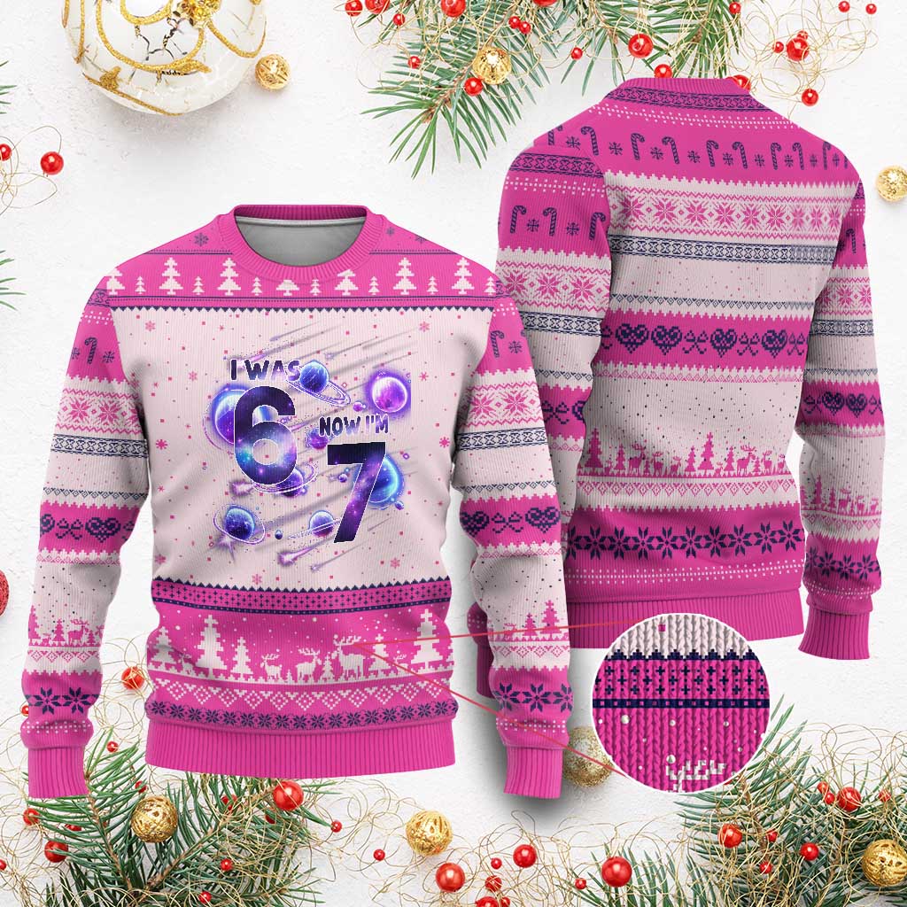 Funny Galaxy Space Birthday Ugly Christmas Sweater I Was Six Now I Am Seven TS12 Hot Pink Print Your Wear