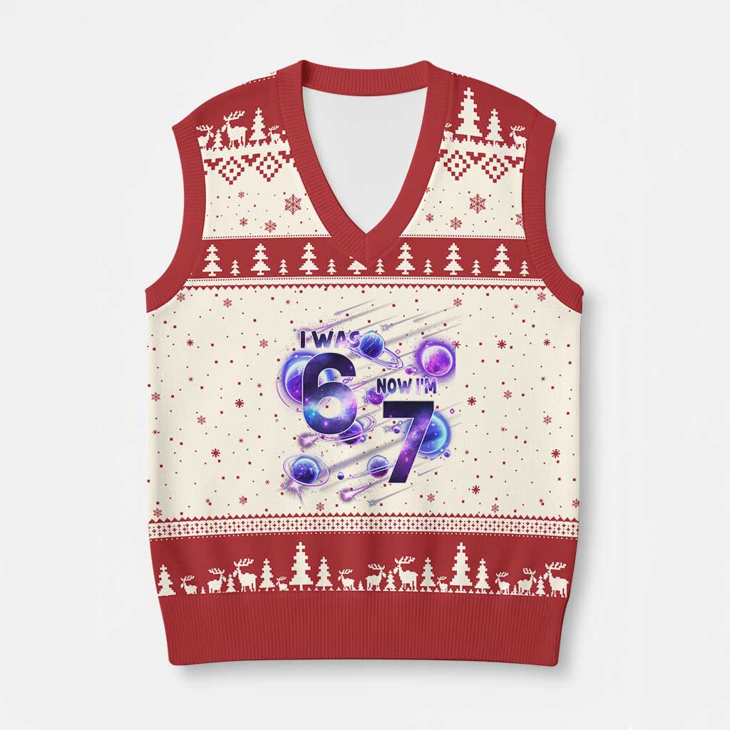Funny Galaxy Space Birthday V-Neck Knit Sweater Vest I Was Six Now I Am Seven TS12 Beige Red Print Your Wear