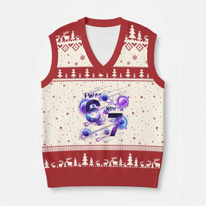 Funny Galaxy Space Birthday V-Neck Knit Sweater Vest I Was Six Now I Am Seven TS12 Beige Red Print Your Wear