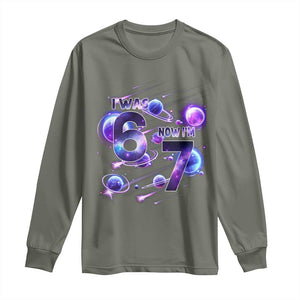 Funny Galaxy Space Birthday Long Sleeve Shirt I Was Six Now I Am Seven TS12 Military Green Print Your Wear