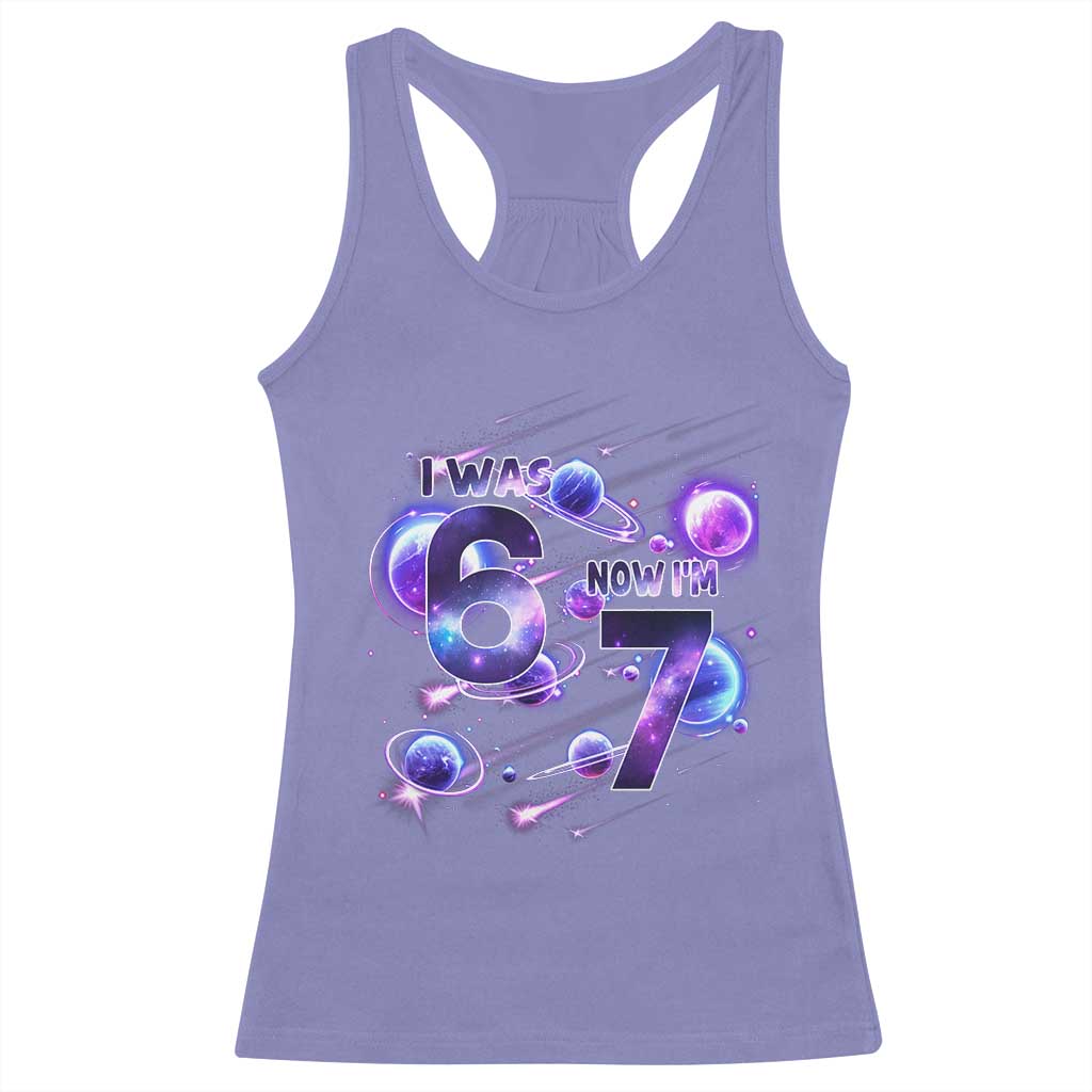 Funny Galaxy Space Birthday Racerback Tank Top I Was Six Now I Am Seven TS12 Violet Print Your Wear