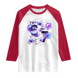 Funny Galaxy Space Birthday Raglan Shirt I Was Six Now I Am Seven TS12 White Red Print Your Wear