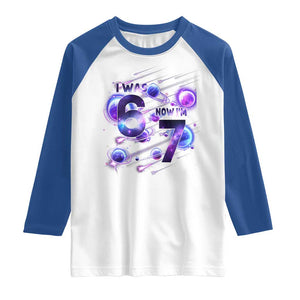 Funny Galaxy Space Birthday Raglan Shirt I Was Six Now I Am Seven TS12 White Royal Print Your Wear