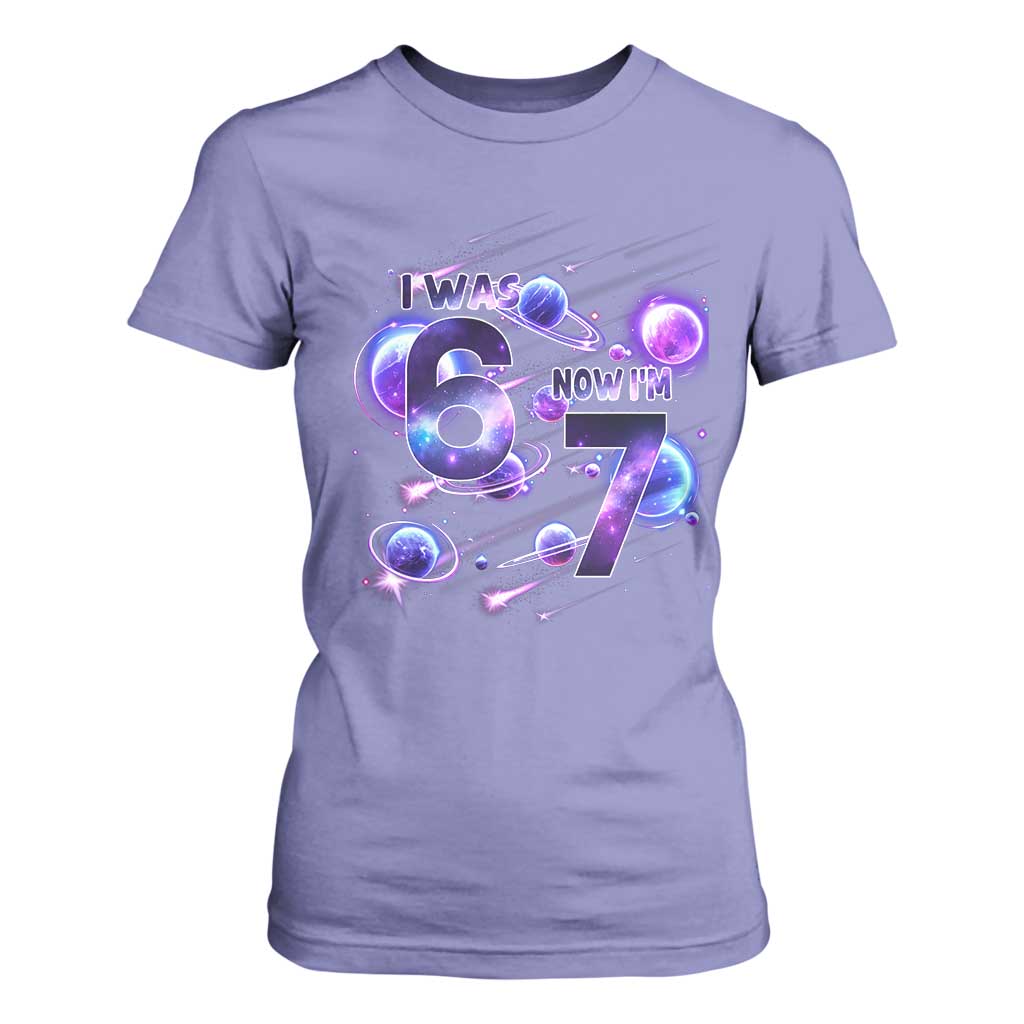 Funny Galaxy Space Birthday T Shirt For Women I Was Six Now I Am Seven TS12 Violet Print Your Wear