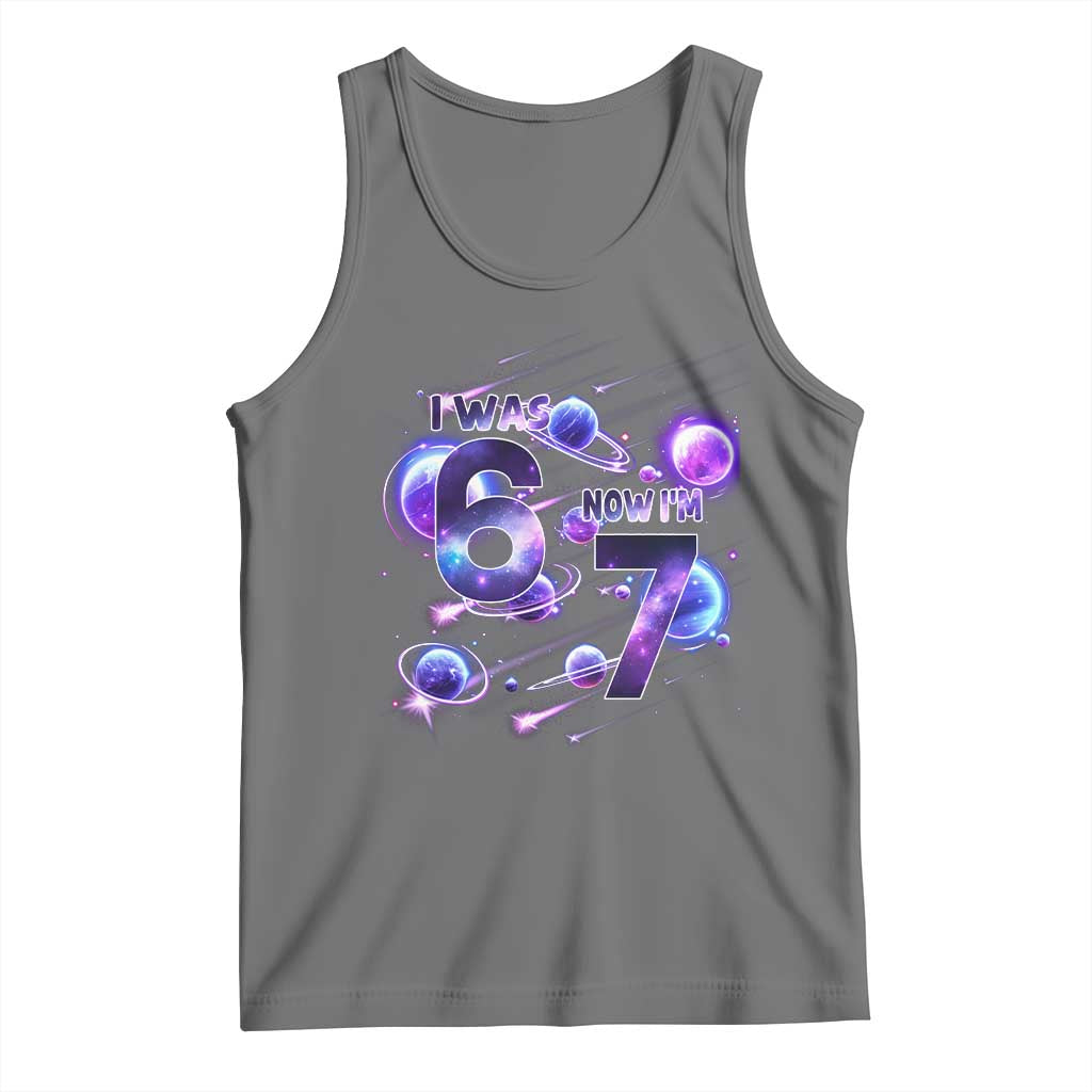 Funny Galaxy Space Birthday Tank Top I Was Six Now I Am Seven TS12 Black Heather Print Your Wear