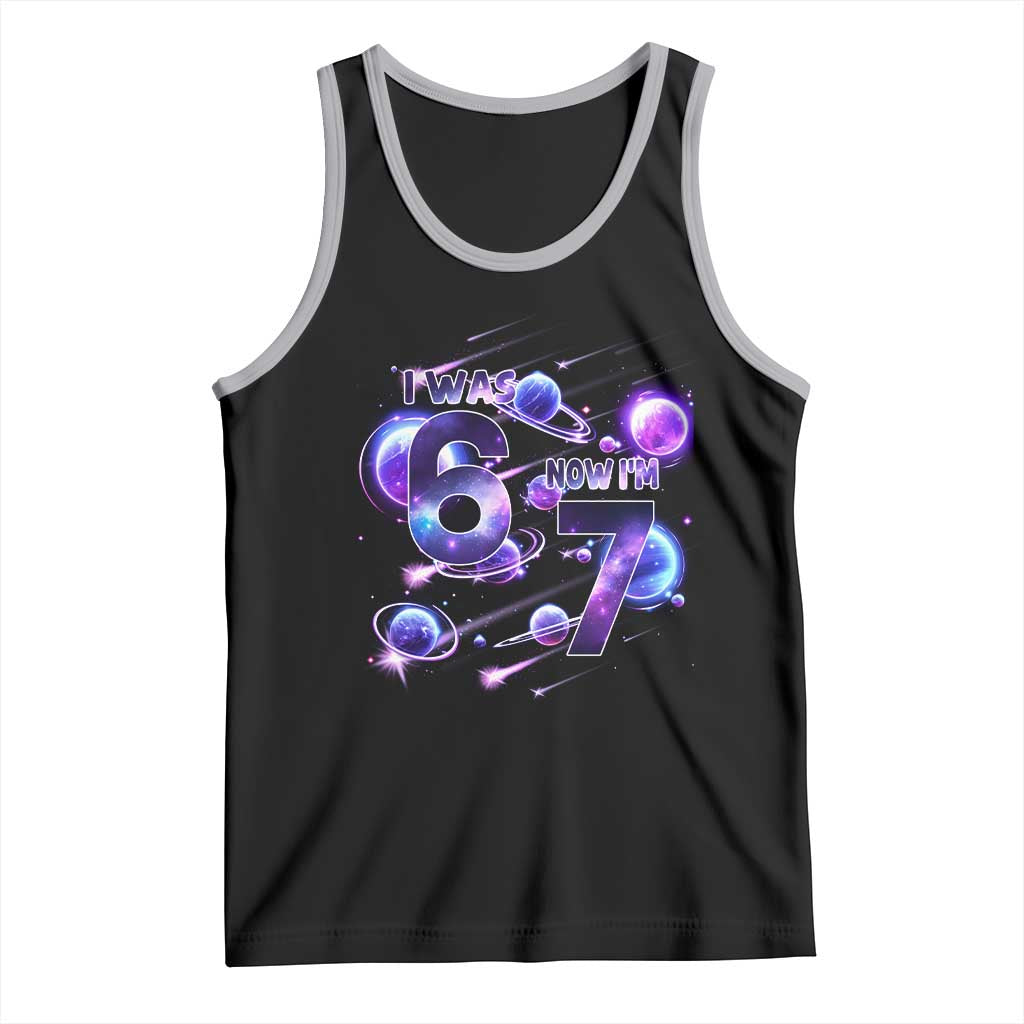Funny Galaxy Space Birthday Tank Top I Was Six Now I Am Seven TS12 Black Athletic Heather Print Your Wear