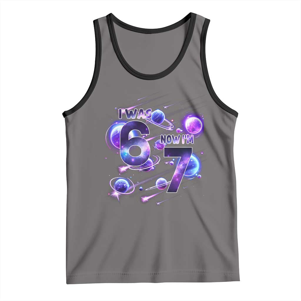 Funny Galaxy Space Birthday Tank Top I Was Six Now I Am Seven TS12 Deep Heather Black Print Your Wear