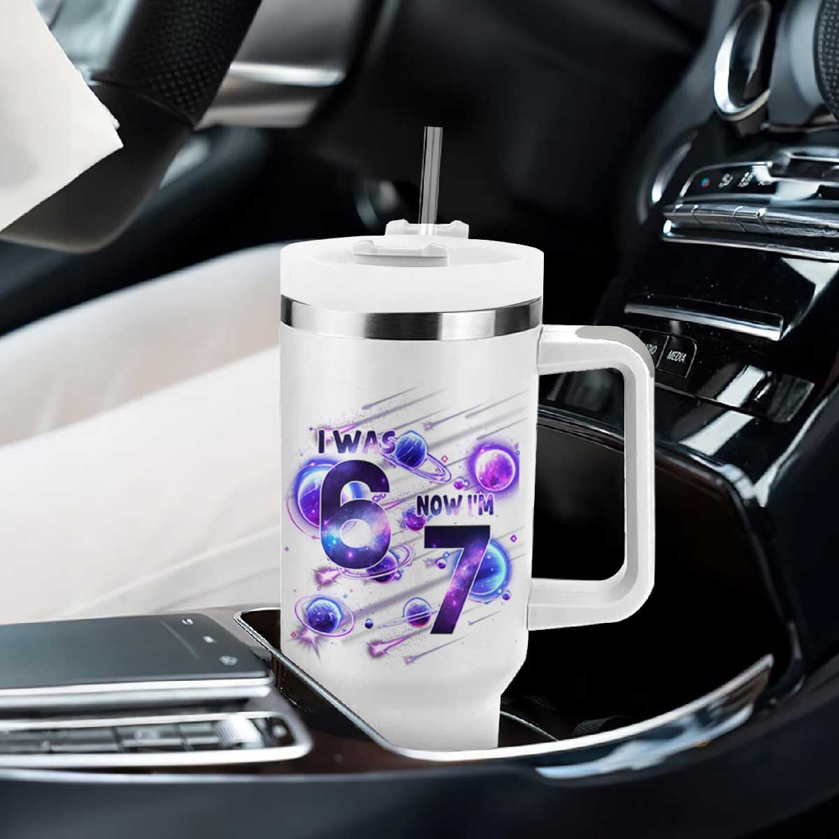 Funny Galaxy Space Birthday Tumbler With Handle I Was Six Now I Am Seven TS12 Print Your Wear