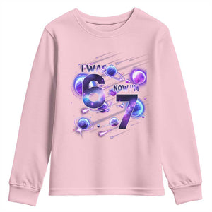 Funny Galaxy Space Birthday Youth Sweatshirt I Was Six Now I Am Seven TS12 Light Pink Print Your Wear