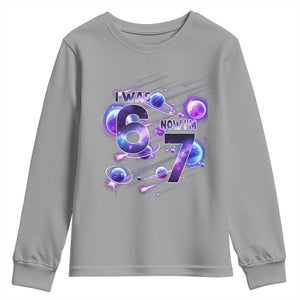 Funny Galaxy Space Birthday Youth Sweatshirt I Was Six Now I Am Seven TS12 Sport Gray Print Your Wear