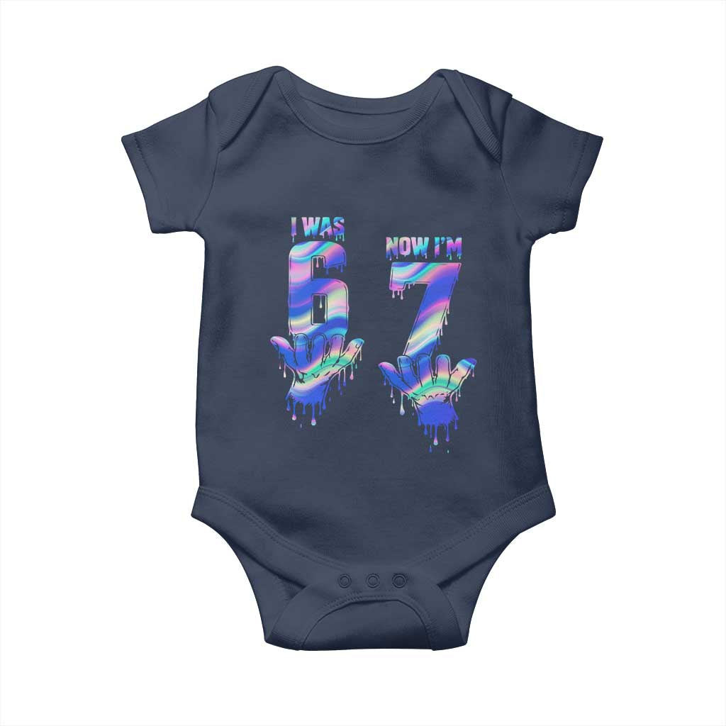 Funny I Was 6 Now I Am 7 Baby Onesie Iridescent Effect Printed Kids Birthday TS12 Navy Print Your Wear