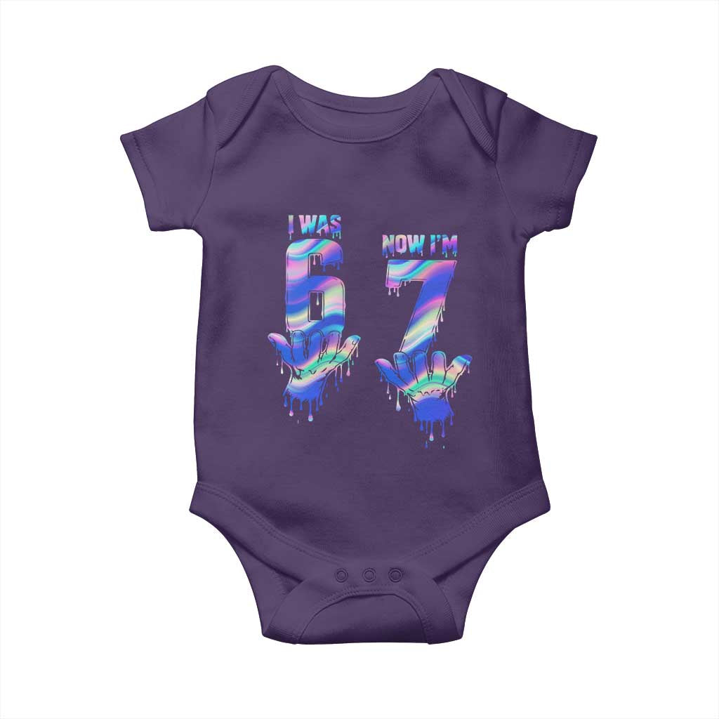 Funny I Was 6 Now I Am 7 Baby Onesie Iridescent Effect Printed Kids Birthday TS12 Purple Print Your Wear