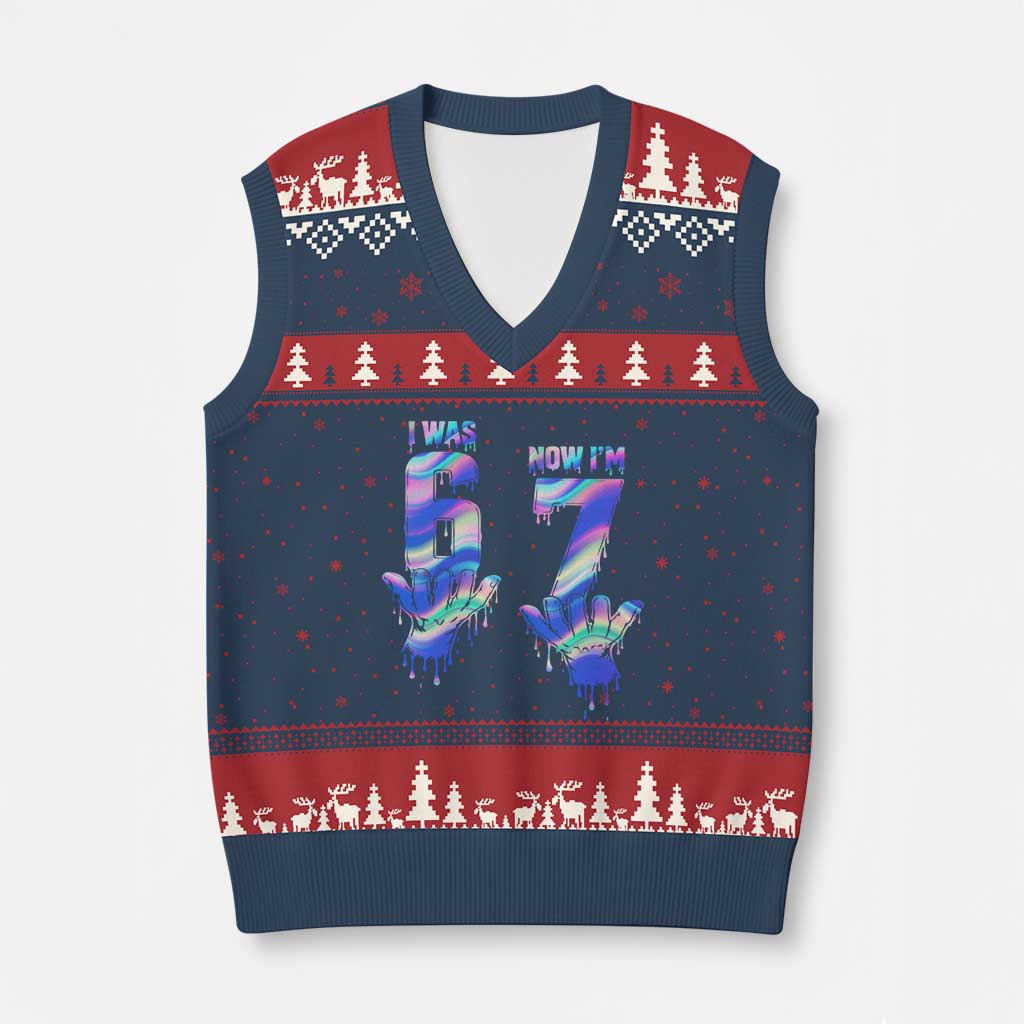Funny I Was 6 Now I Am 7 V-Neck Knit Sweater Vest Iridescent Effect Printed Kids Birthday TS12 Navy Red Print Your Wear